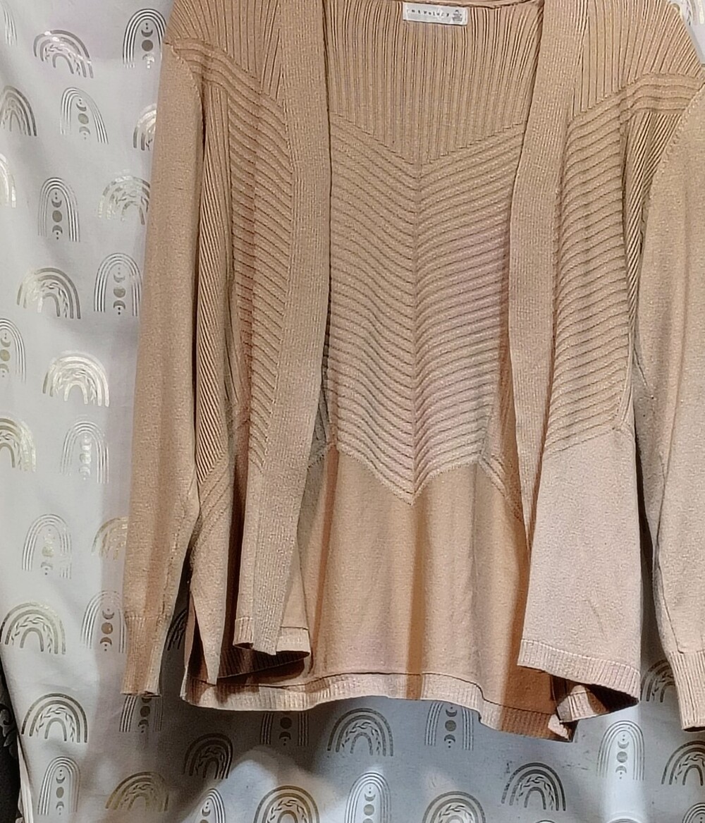 Textured Chevron Knit Cardigan - Beige